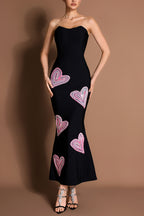 Off-Shoulder Heart Rivet Midi Dress