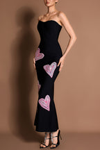 Off-Shoulder Heart Rivet Midi Dress