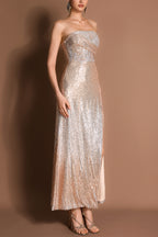 Sequin Off-Shoulder Slit Maxi Dress