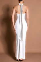 Solid 3D Flower Halter Neck Maxi Dress