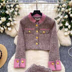 Tweed Blazer & Pleated Skirt 2Pcs