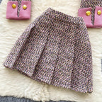 Tweed Blazer & Pleated Skirt 2Pcs