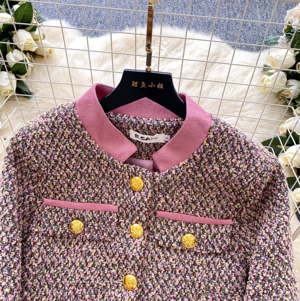 Tweed Blazer & Pleated Skirt 2Pcs