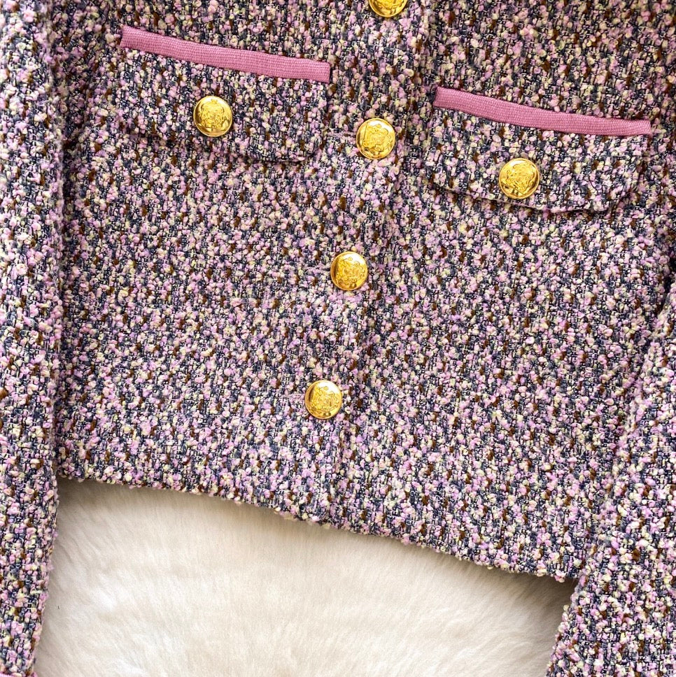 Tweed Blazer & Pleated Skirt 2Pcs