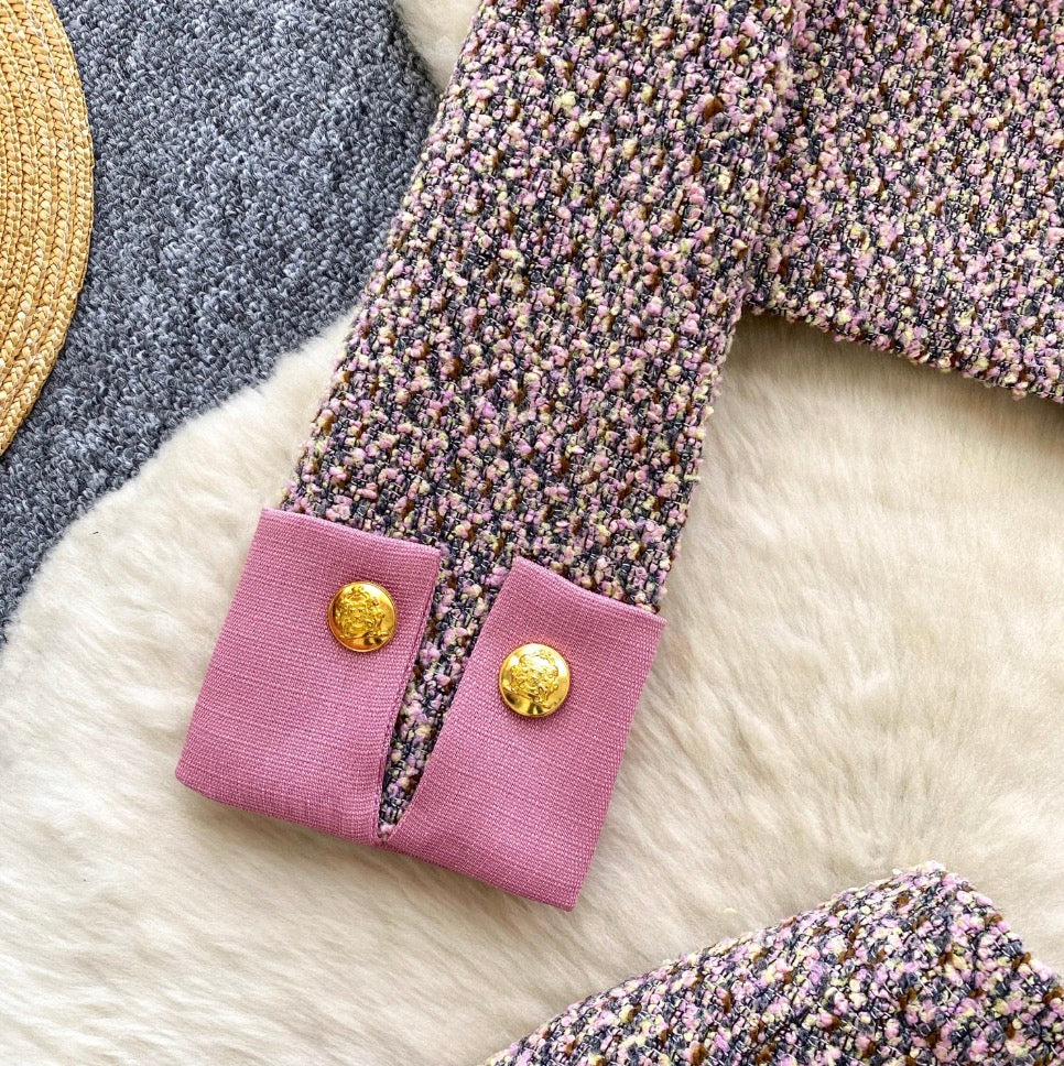 Tweed Blazer & Pleated Skirt 2Pcs