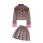 Tweed Blazer & Pleated Skirt 2Pcs