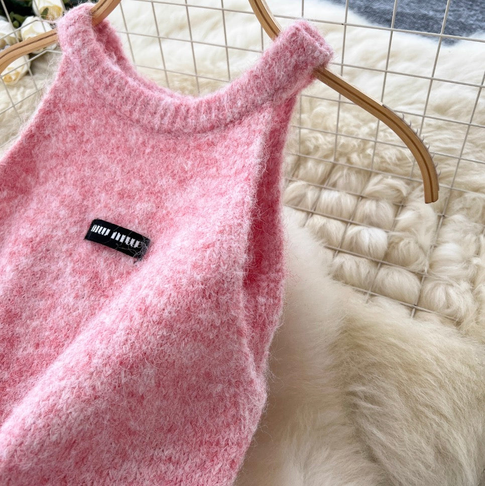 Sweetie Halter Vest & Cardigan Furry 2Pcs