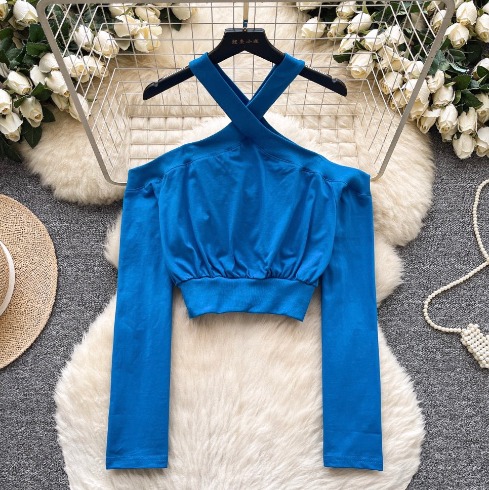 Chic Cross-strap Solid Color Top