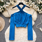 Chic Cross-strap Solid Color Top