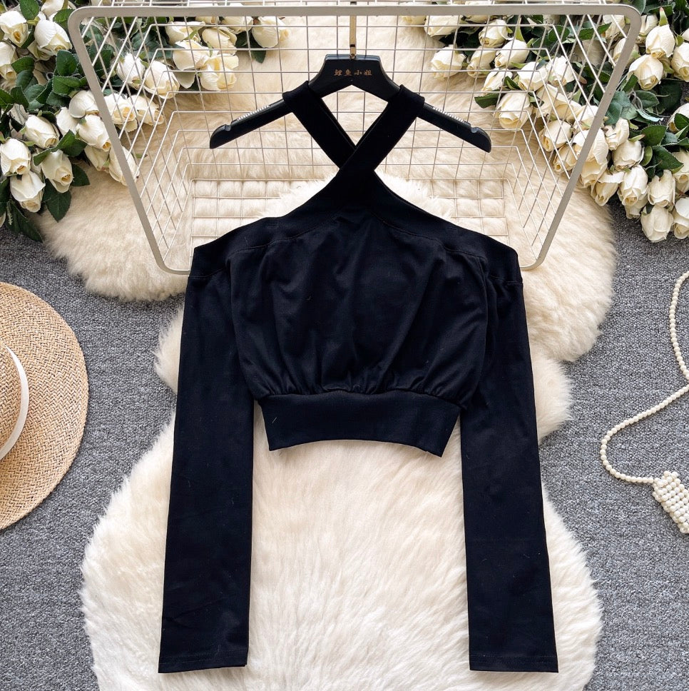 Chic Cross-strap Solid Color Top