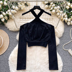 Chic Cross-strap Solid Color Top