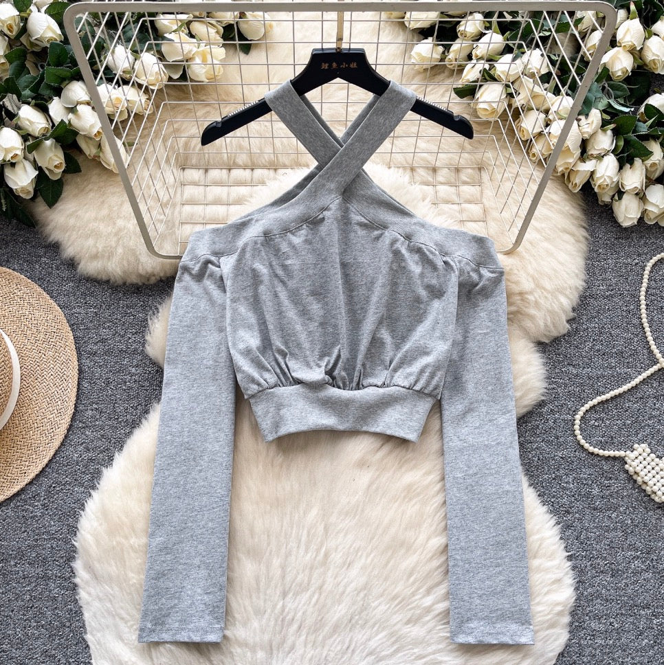 Chic Cross-strap Solid Color Top