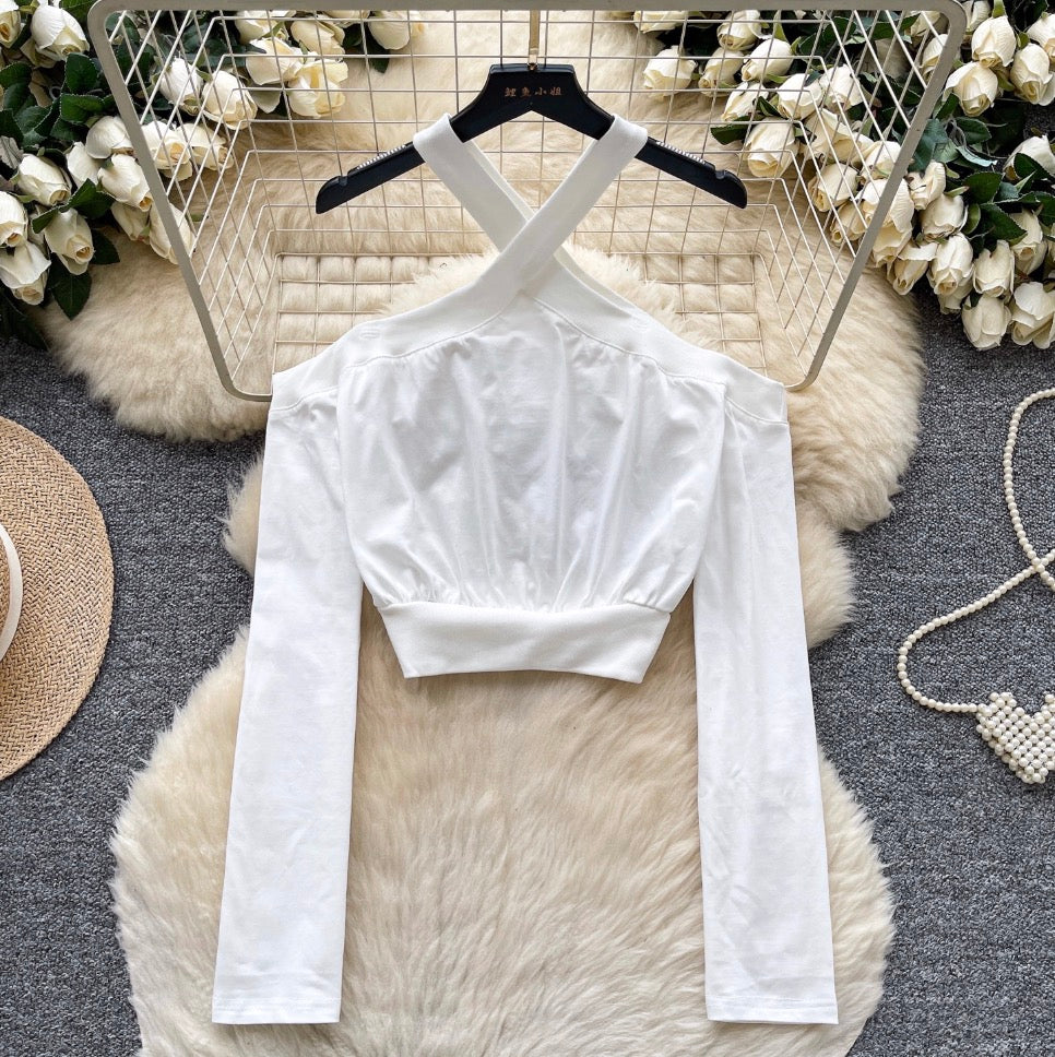 Chic Cross-strap Solid Color Top