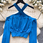Chic Cross-strap Solid Color Top