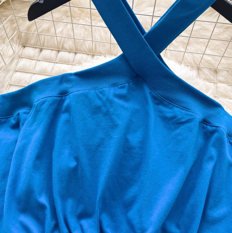Chic Cross-strap Solid Color Top