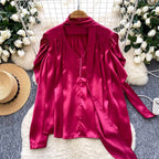 V-neck Satin Shirt with Ribbon