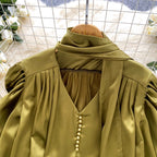 V-neck Satin Shirt with Ribbon
