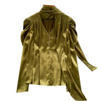V-neck Satin Shirt with Ribbon