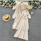 Thickened Cardigan & Slip Dress 2Pcs