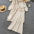 Thickened Cardigan & Slip Dress 2Pcs