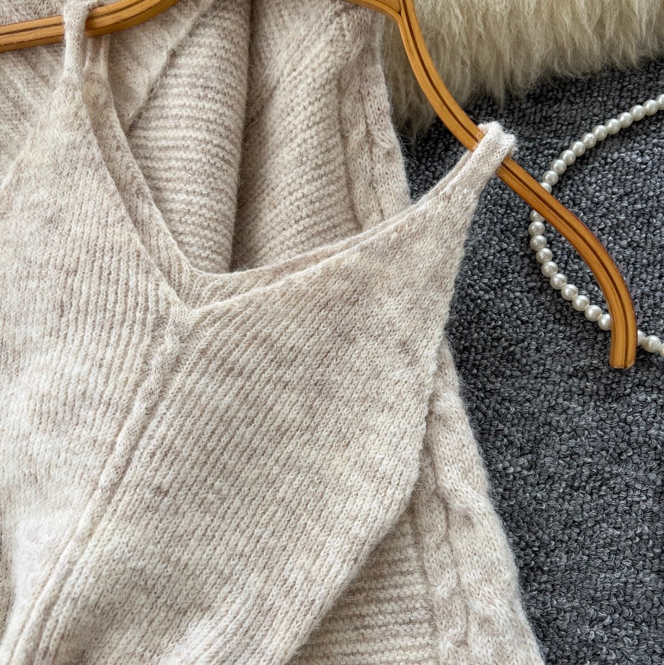 Thickened Cardigan & Slip Dress 2Pcs
