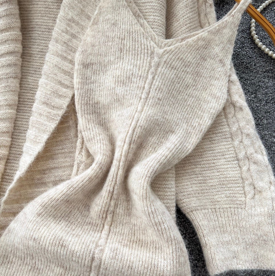 Thickened Cardigan & Slip Dress 2Pcs