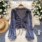 Vintage Lace-up Suede Print Top