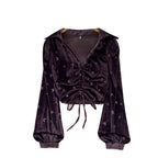 Vintage Lace-up Suede Print Top