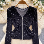 V-neck Polka Dot Zipped Top