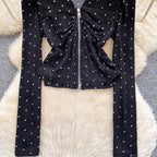 V-neck Polka Dot Zipped Top