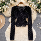 V-neck Polka Dot Zipped Top