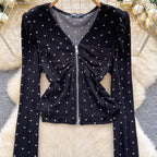 V-neck Polka Dot Zipped Top