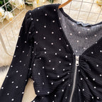 V-neck Polka Dot Zipped Top