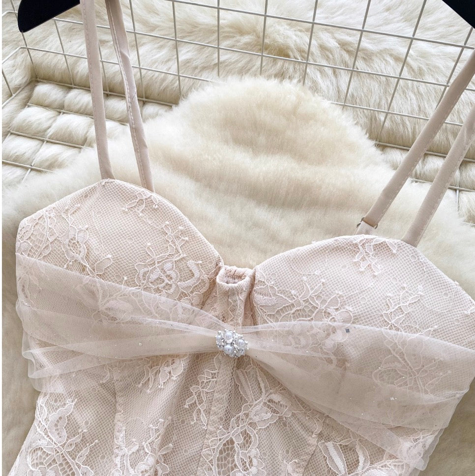 Beaded Camisole & Mesh Skirt 2Pcs