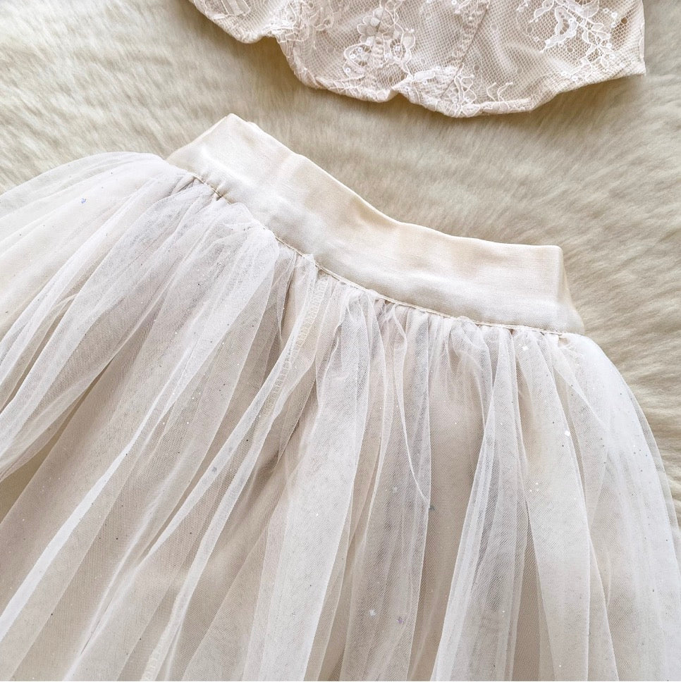 Beaded Camisole & Mesh Skirt 2Pcs