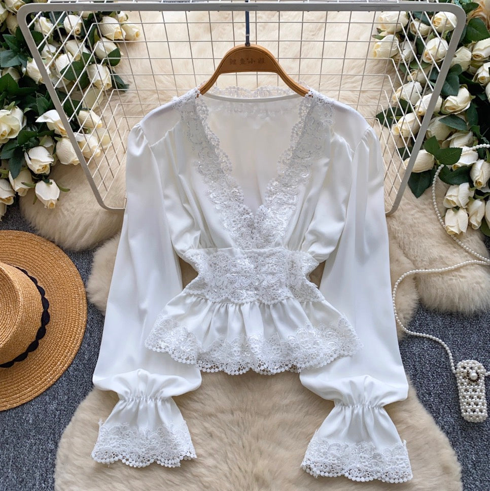 Vintage Lace Patchwork Satin Top
