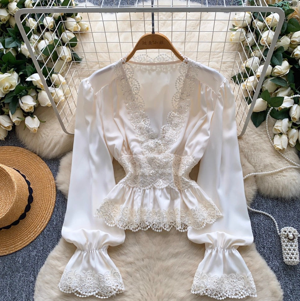 Vintage Lace Patchwork Satin Top