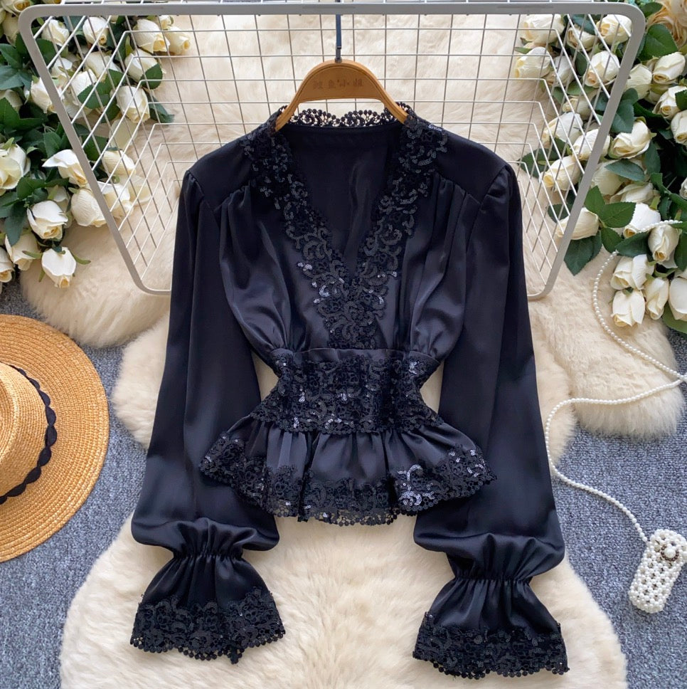 Vintage Lace Patchwork Satin Top
