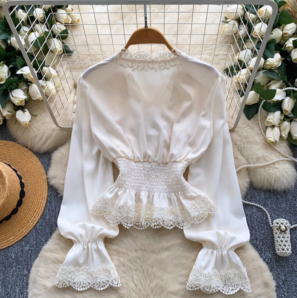 Vintage Lace Patchwork Satin Top