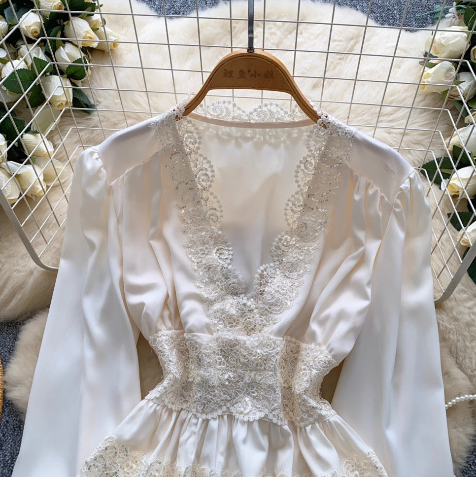 Vintage Lace Patchwork Satin Top