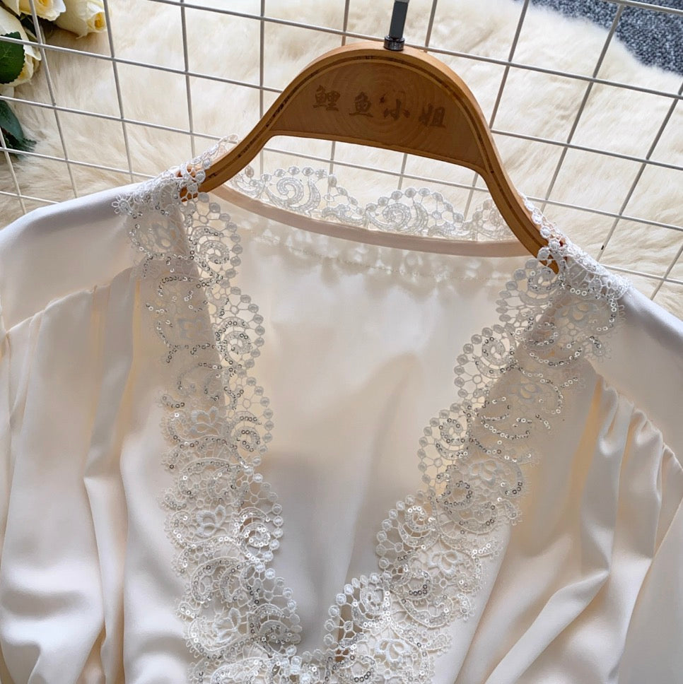 Vintage Lace Patchwork Satin Top