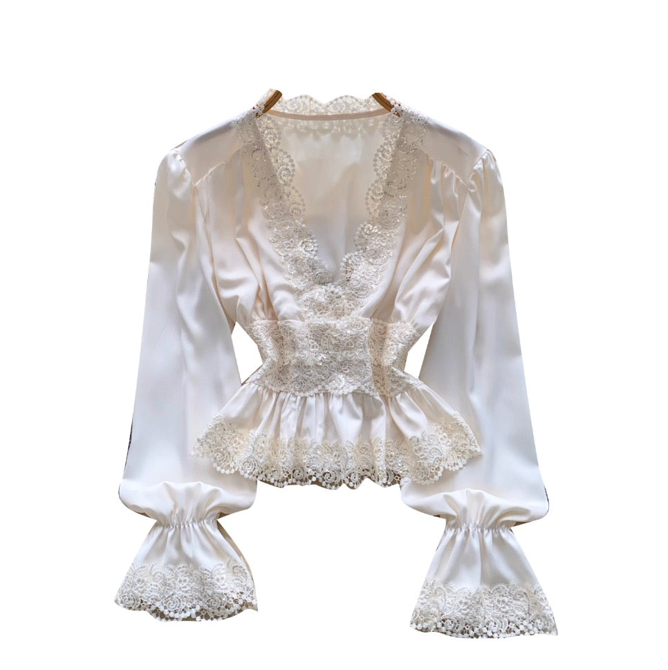 Vintage Lace Patchwork Satin Top