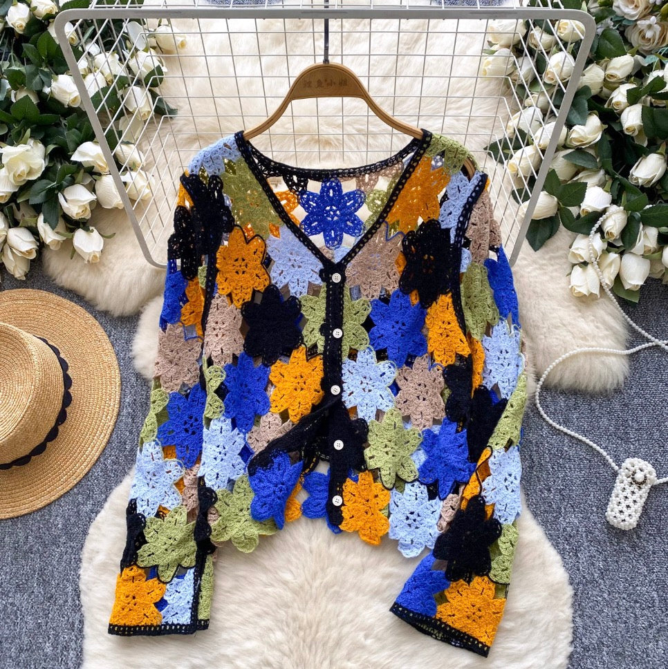 Bohemian Style Colorful Crochet Cardigan
