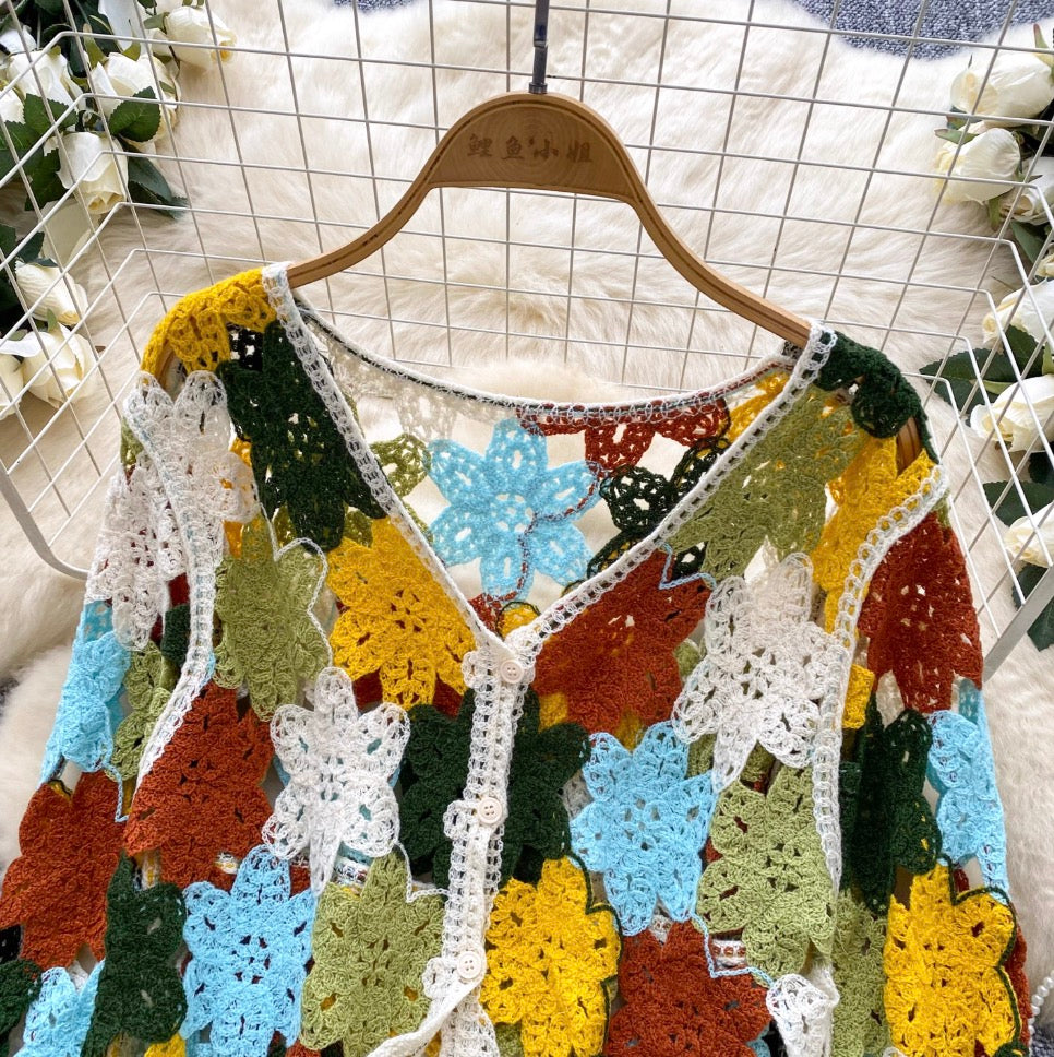 Bohemian Style Colorful Crochet Cardigan
