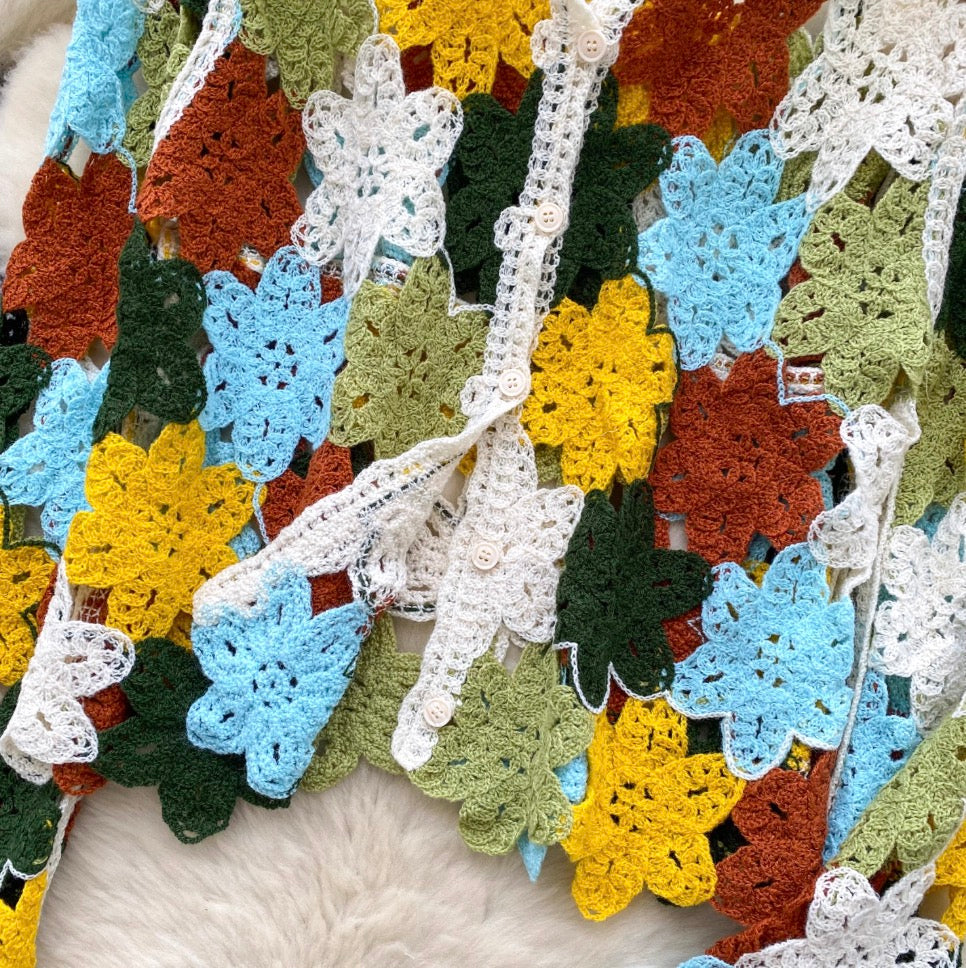 Bohemian Style Colorful Crochet Cardigan