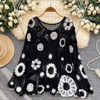 Casual Black & White Loose-fit Knitwear
