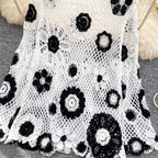 Casual Black & White Loose-fit Knitwear
