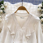 Vintage V-neck Ruffled Apricot Shirt