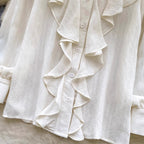 Vintage V-neck Ruffled Apricot Shirt