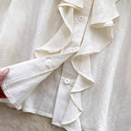 Vintage V-neck Ruffled Apricot Shirt